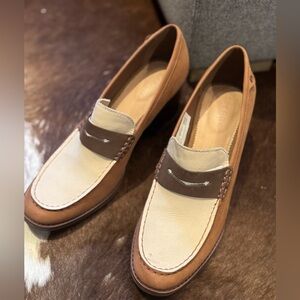 Sperry Two-Tone Leather Penny Loafers - Brown & Cream heels